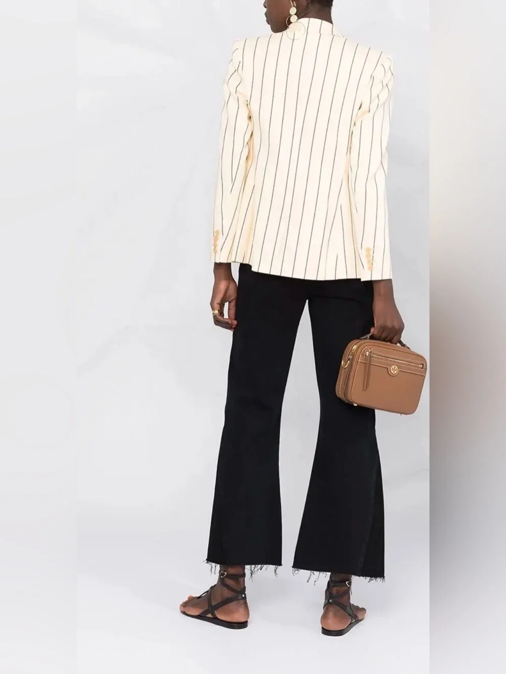 Tory Burch Cream Pinstripe Double-Breasted Blazer